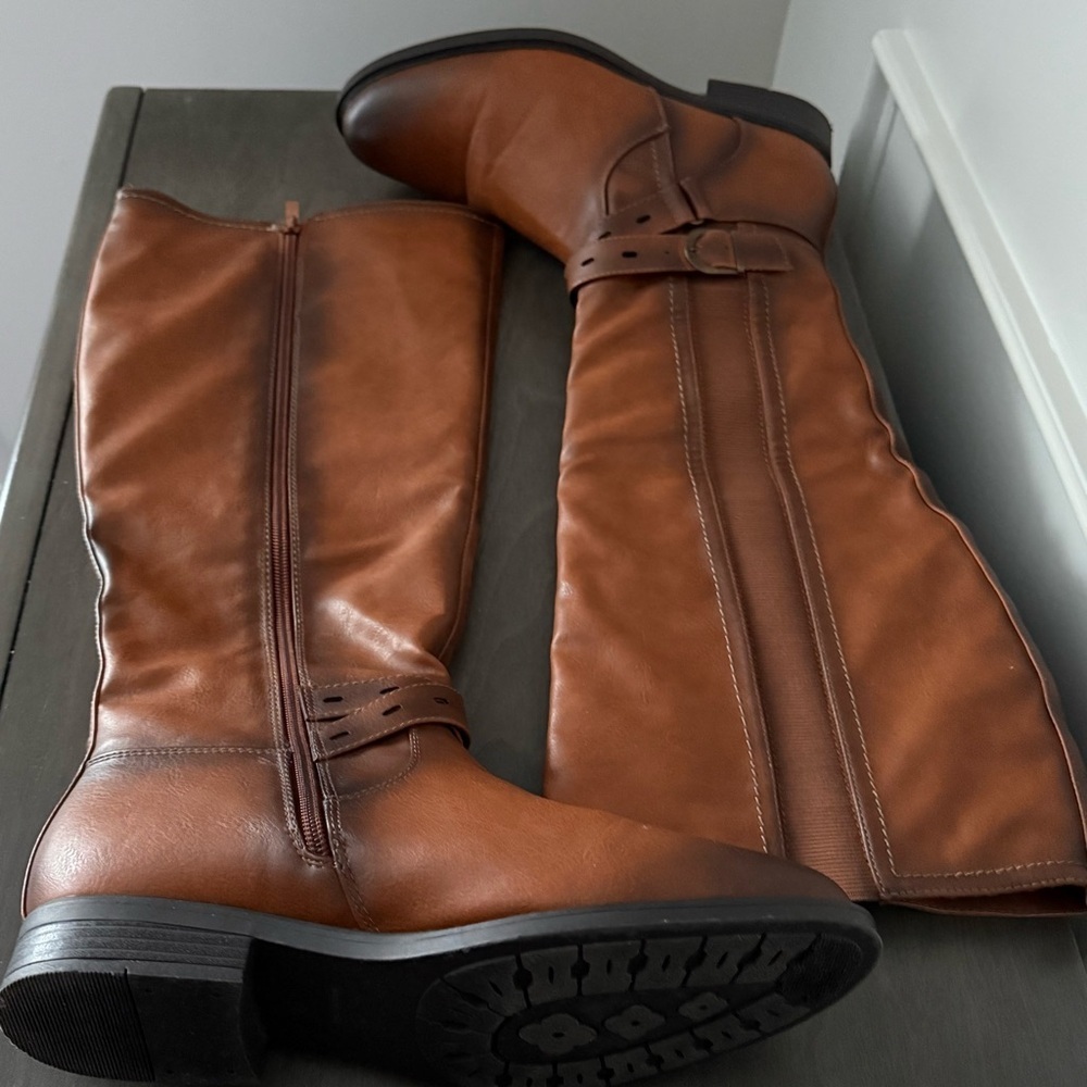 De Blossom Cognac Leather Knee-High Boots Size 9 - Picture 7 of 12
